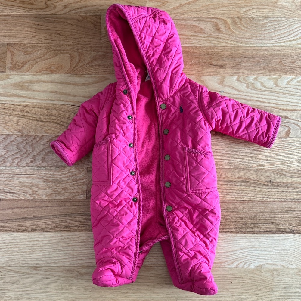 Ralph Lauren Baby Hooded Quilted Barn Bunting Snow Ski Suit Pink 3 months
